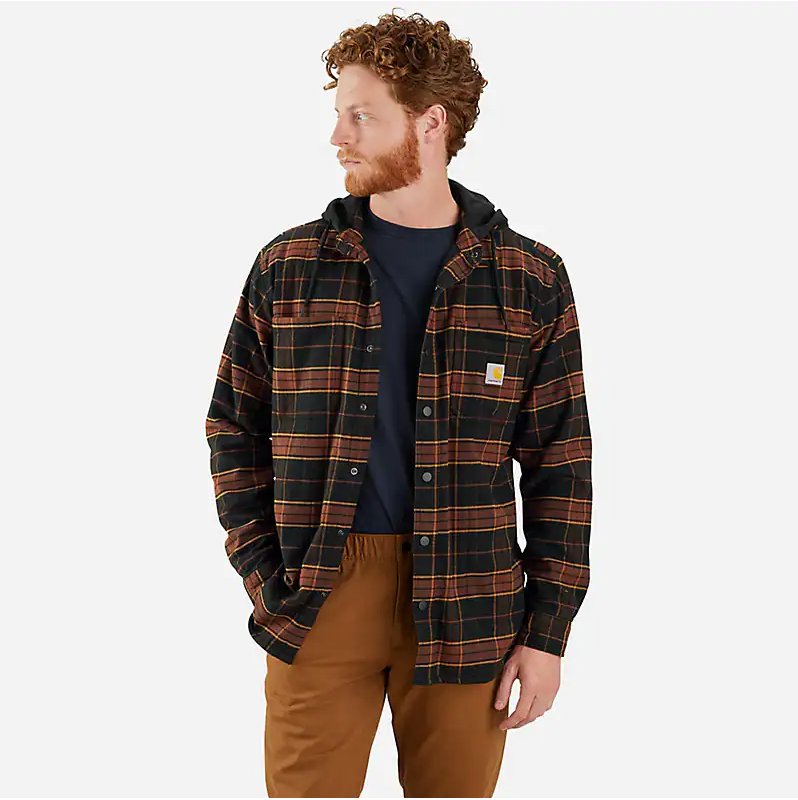 RUGGED FLEX® RELAXED FIT FLANNEL FLEECE LINED HOODED SHIRT JAC 106353